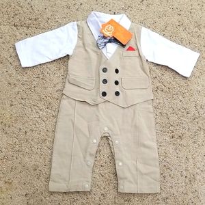 NWT Dressy onesie, khaki vest for baby boy by Cool Elves 9-12 months